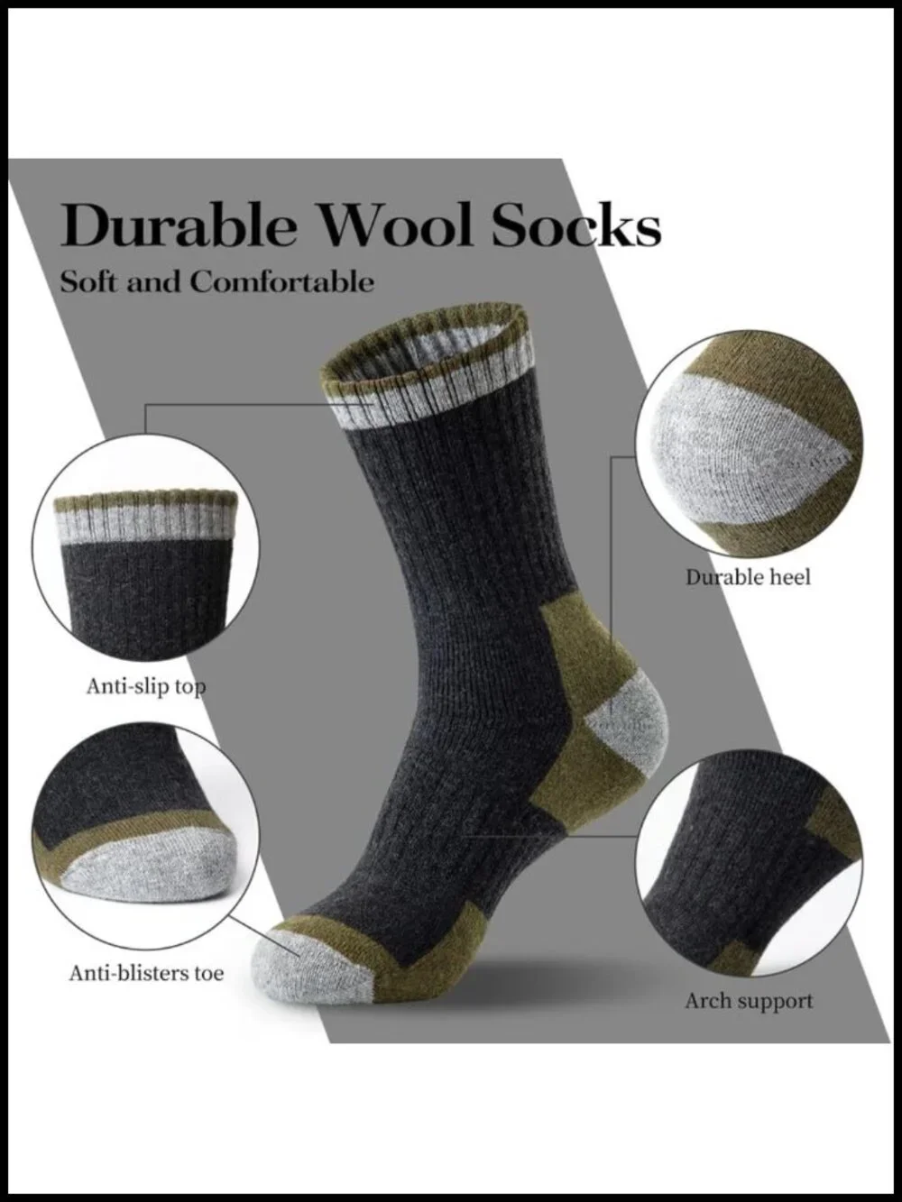 Men's Merino Wool Hiking Socks 5 Pair Thermal Heavy Cushion Crew
